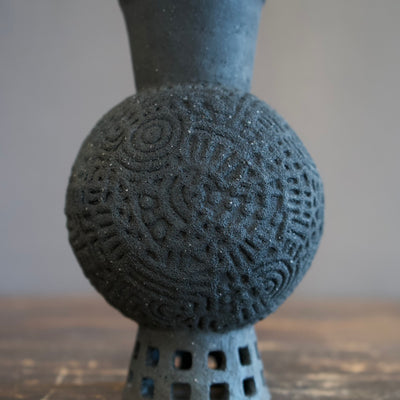 Carved Black Flower Vase #FGG31B