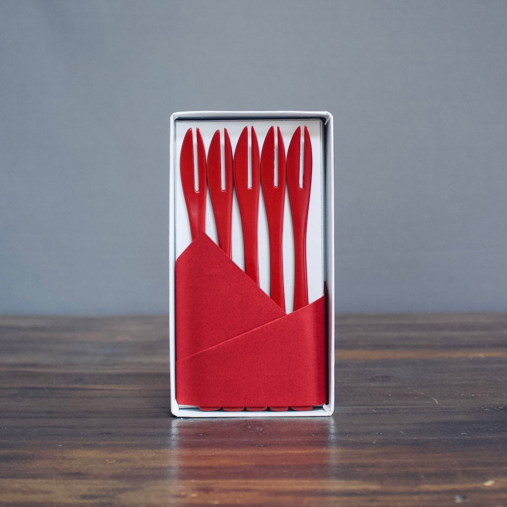 Red Lacquer Dessert Fork Set of 5 #E1005