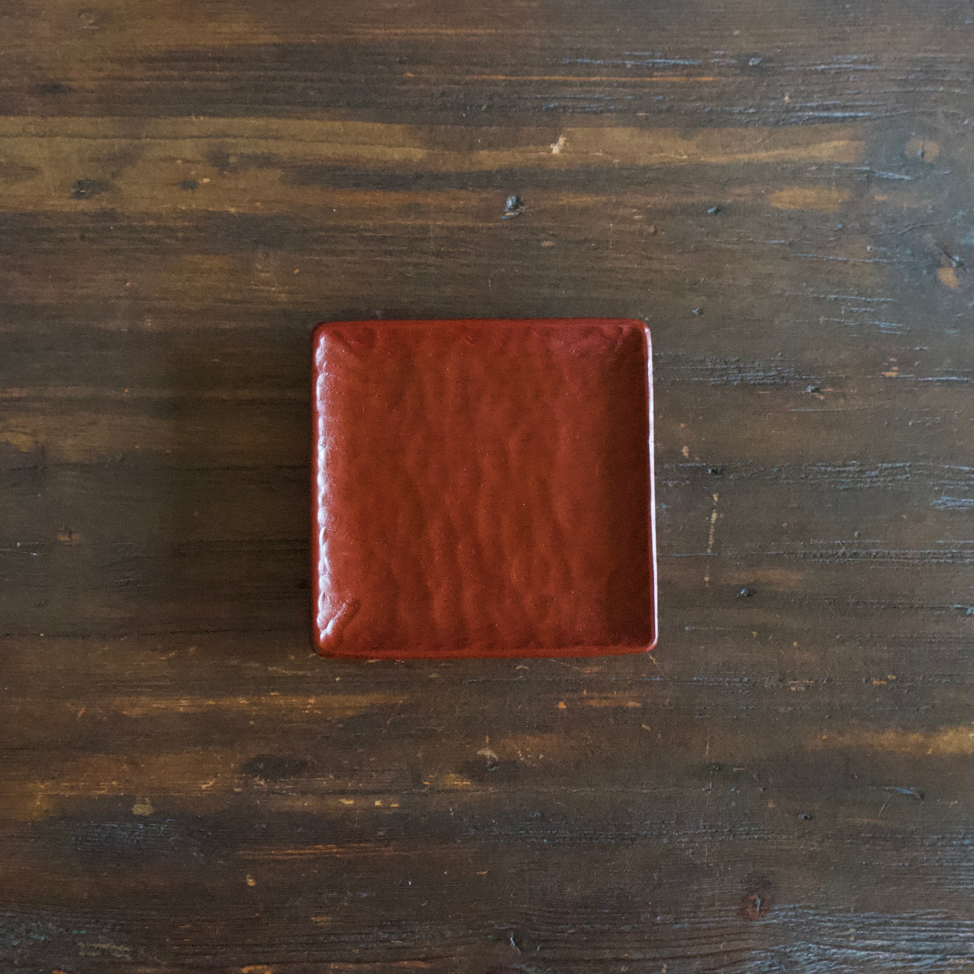 Small Red Hand Carved Square Plate #YT8E
