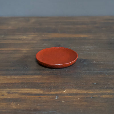 Small Red Hand Carved Circle Plate #YT8D