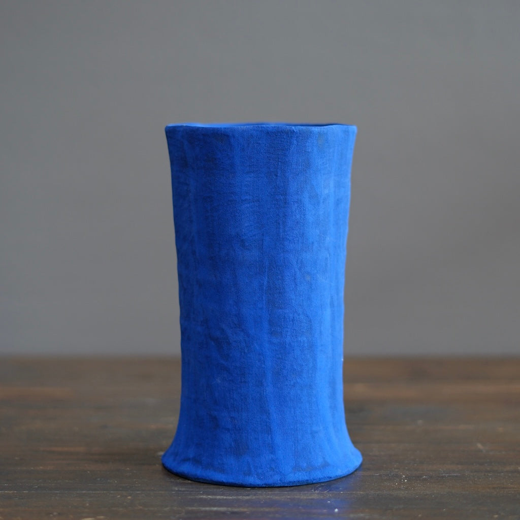 Blue / Yellow Fluted Vase #JT415