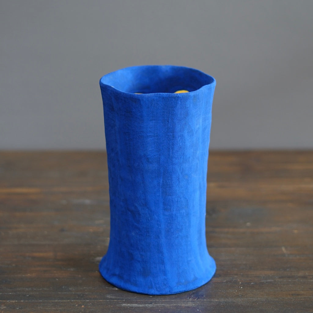 Blue / Yellow Fluted Vase #JT415