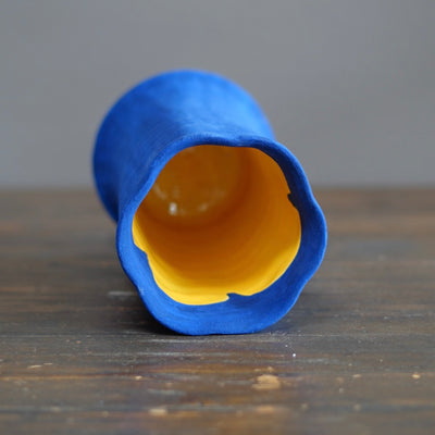 Blue / Yellow Fluted Vase #JT415