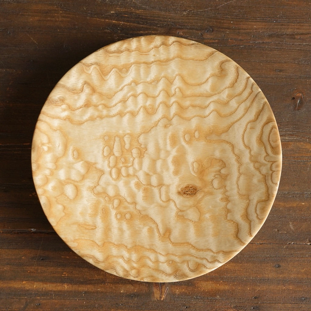 Hand Carved Round Ash Wood Plate #YT1