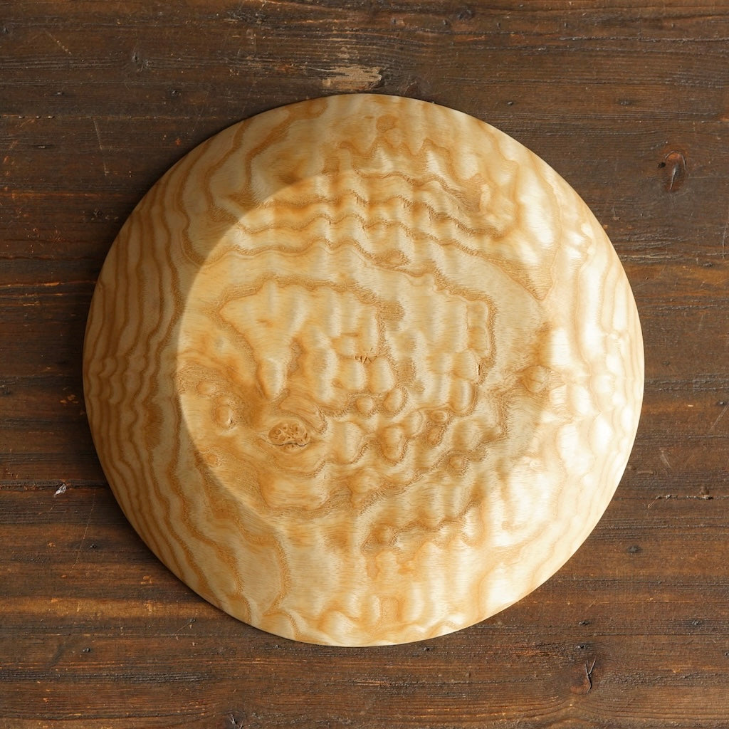 Hand Carved Round Ash Wood Plate #YT1
