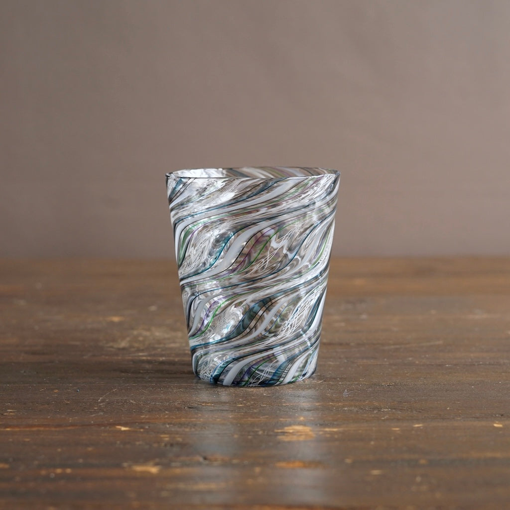 Aqua Swirl Lace Glass Tumbler #NS47