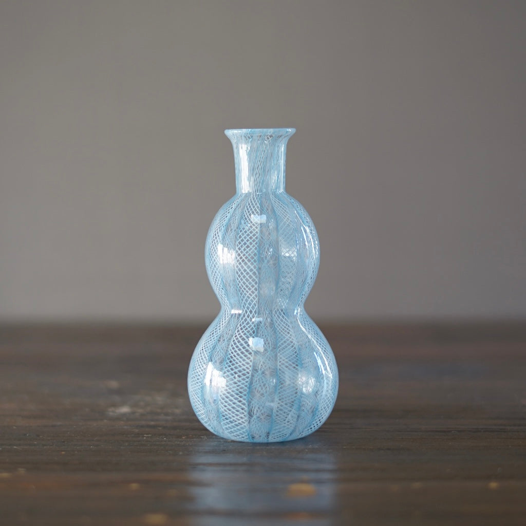 Blue Lace Glass Bottle Vase #U10B