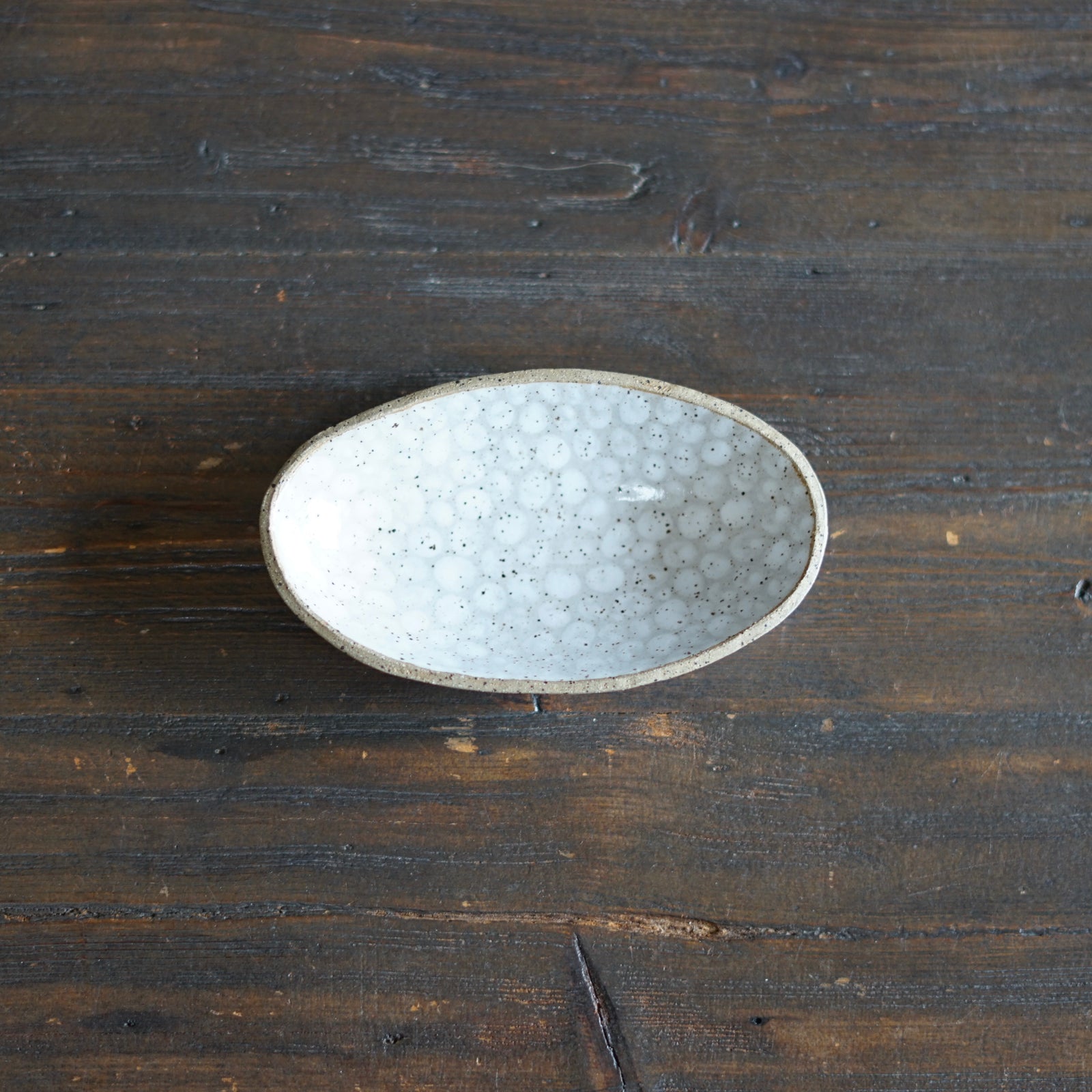 White Dots Small Oval Plate #LK830A