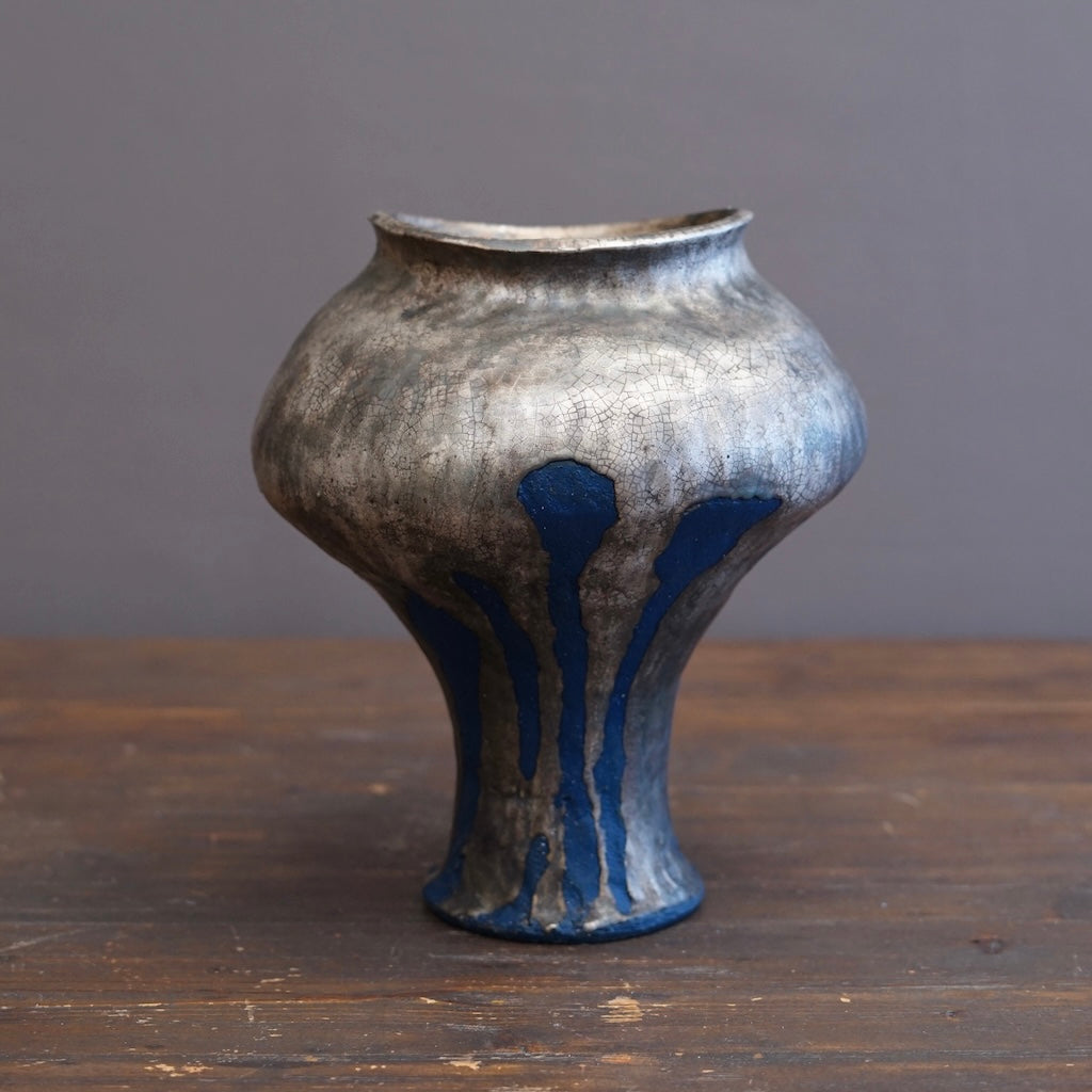 Silver / Blue Flower Vase #HT44