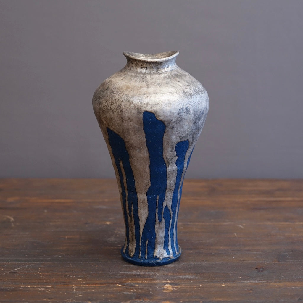 Silver / Blue Tall Flower Vase #HT45