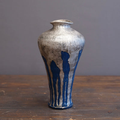 Silver / Blue Tall Flower Vase #HT45