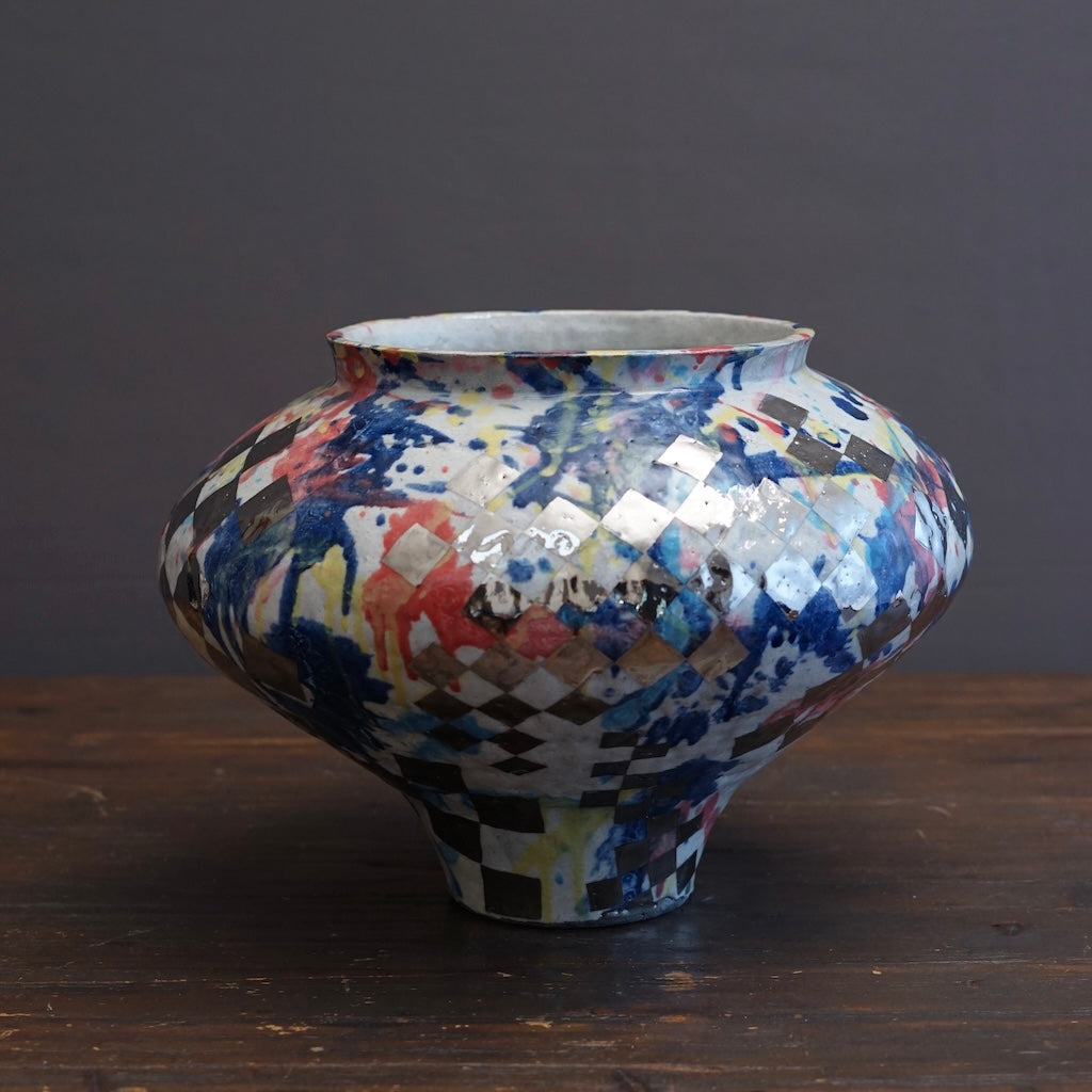 Polychrome Jar with Platinum Checker #HT14