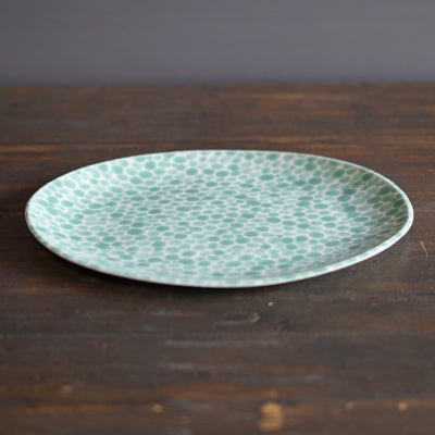 Green Dots Oval Serving Plate #LK828B