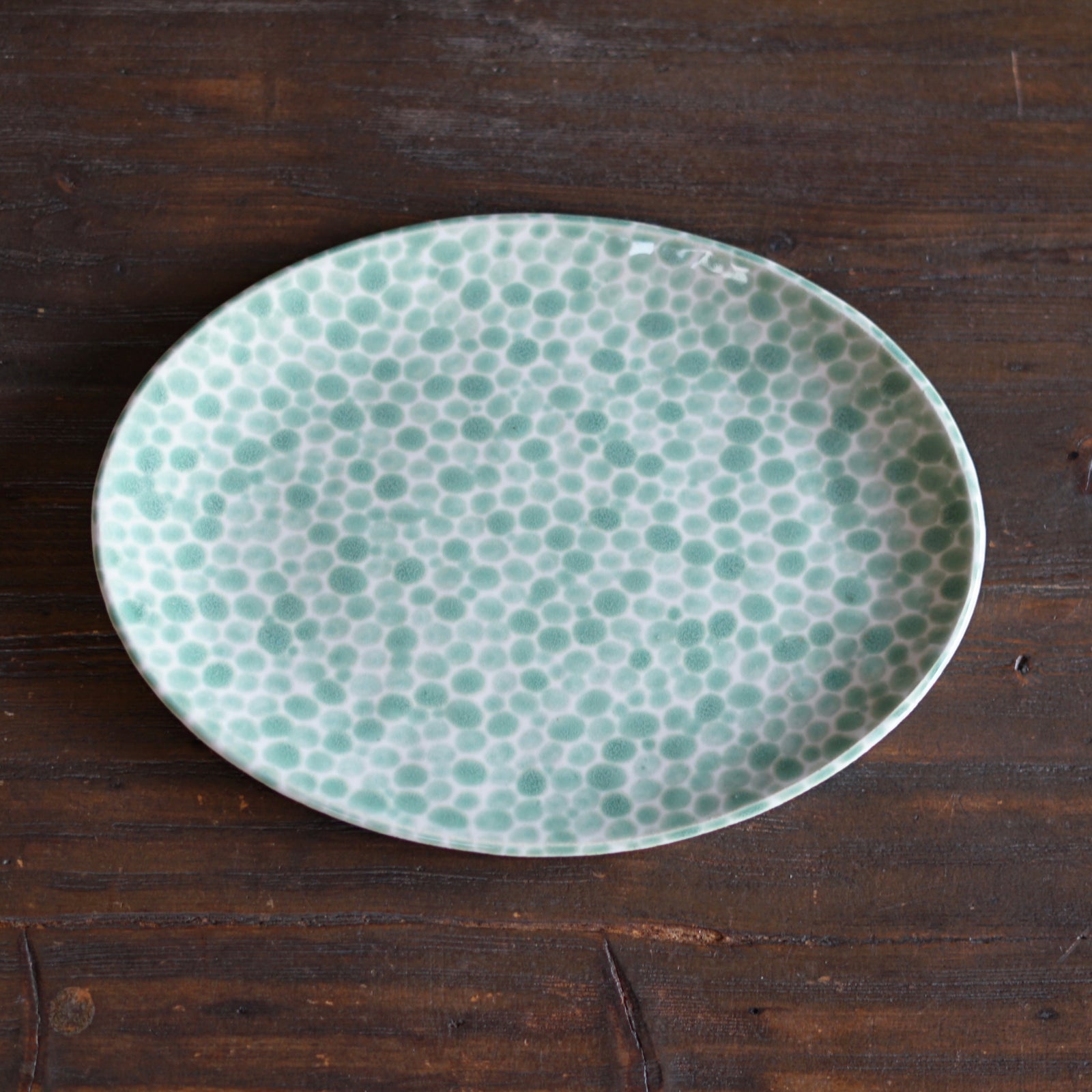 Green Dots Oval Serving Plate #LK828B