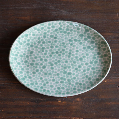 Green Dots Oval Serving Plate #LK828C