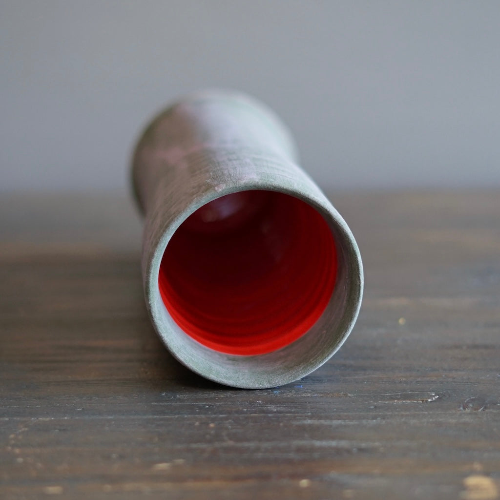 Olive / Red Flower Vase #JT394D