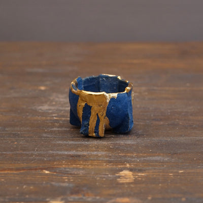Blue / Gold Eight-Split Sake Cup #HT116