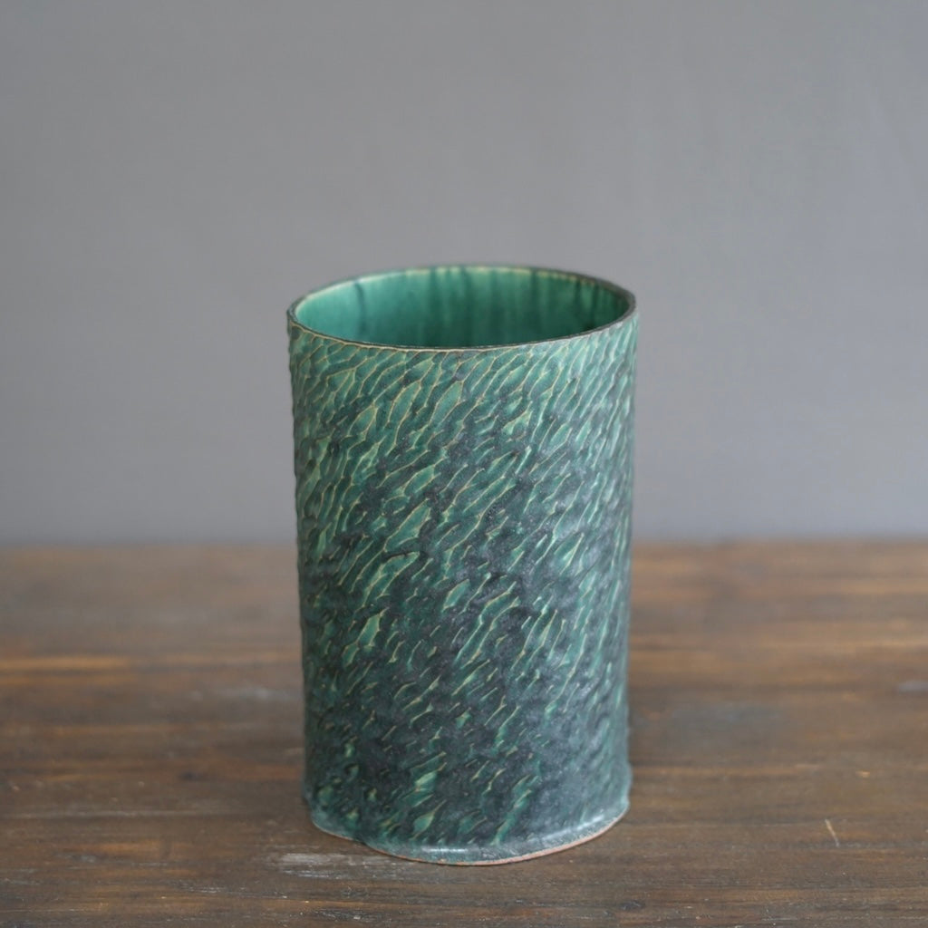 Black / Green Carved Large Cylinder #LK837