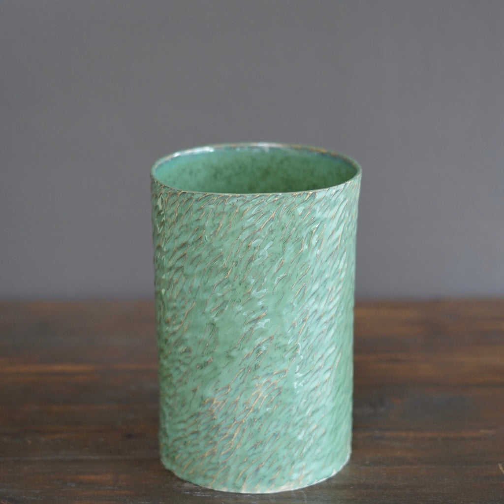 Luster Green Carved Large Cylinder #LK838