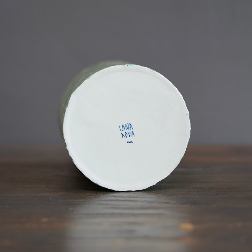 Luster Green Carved Large Cylinder #LK838