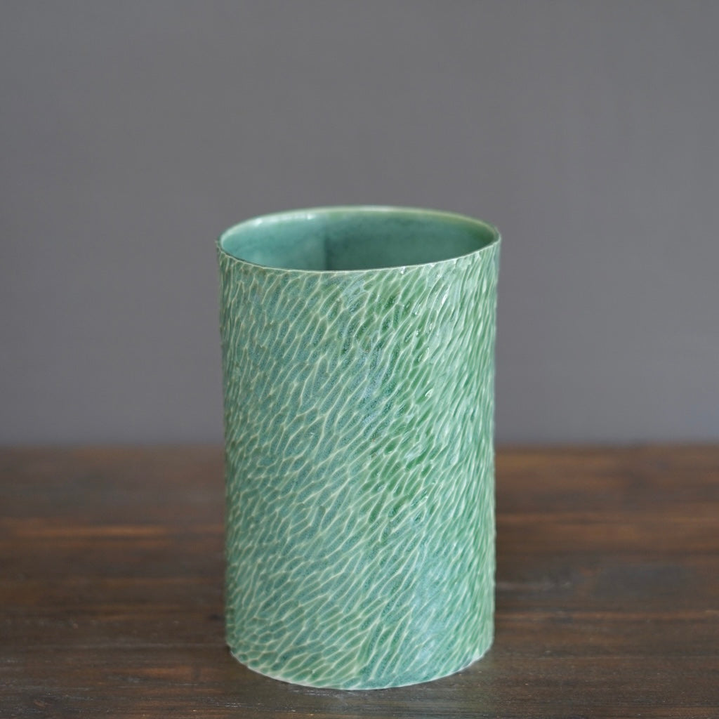 Green Carved Large Cylinder #LK839