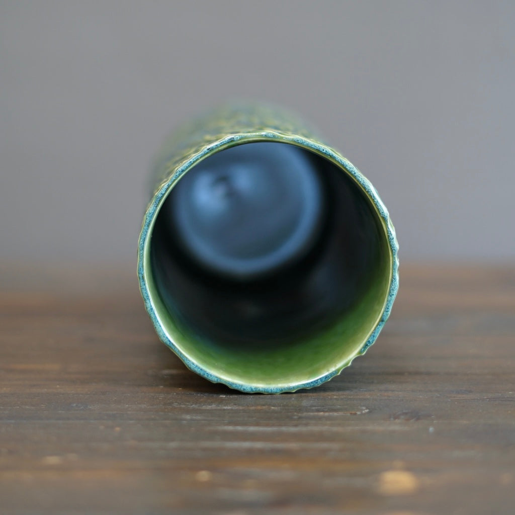 Bright Green Carved Tall Cylinder #LK841