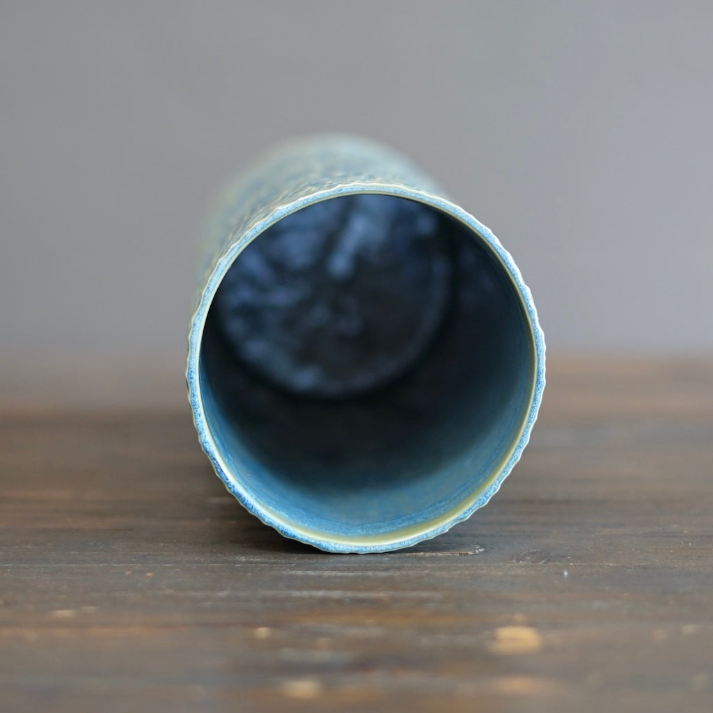 Light Blue Carved Tall Cylinder #LK842