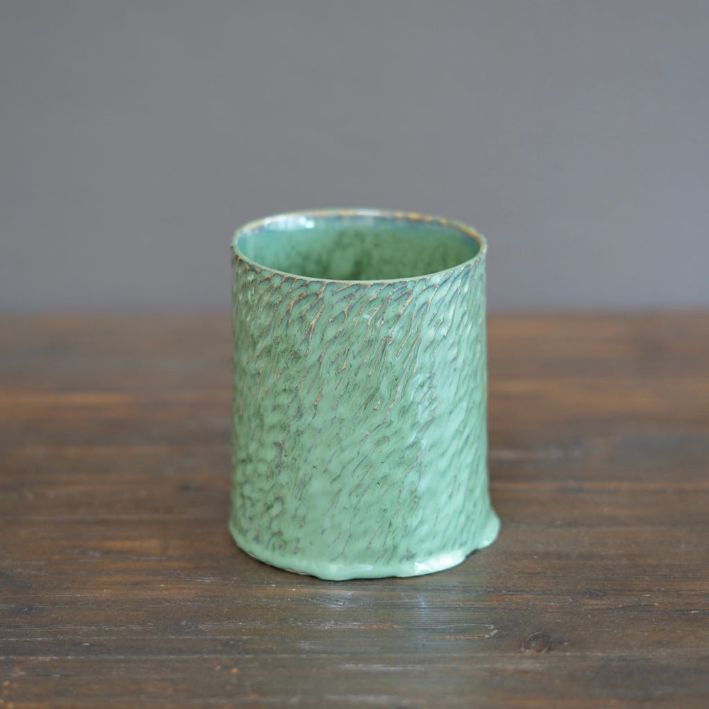 Luster Green Carved Medium Cylinder #LK844