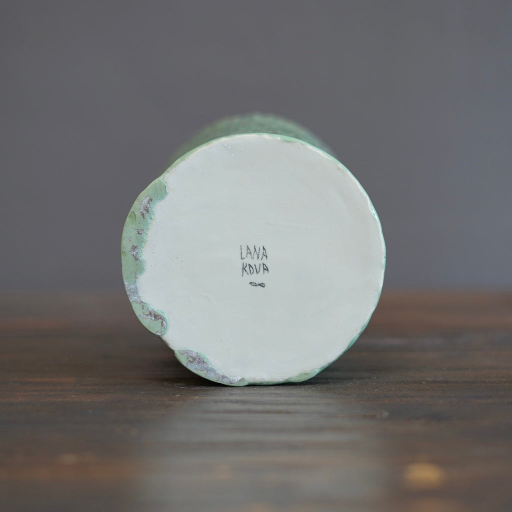 Luster Green Carved Medium Cylinder #LK844