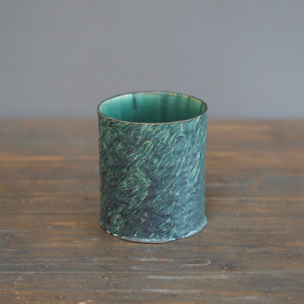 Black Green Carved Medium Cylinder #LK846