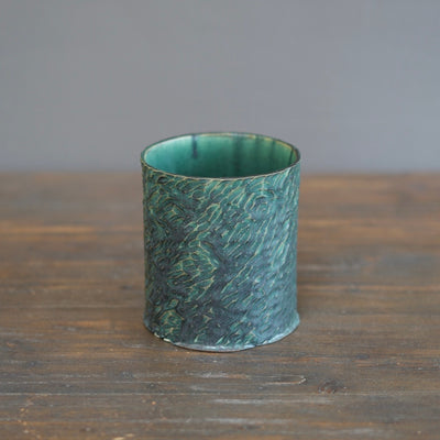 Black Green Carved Medium Cylinder #LK846