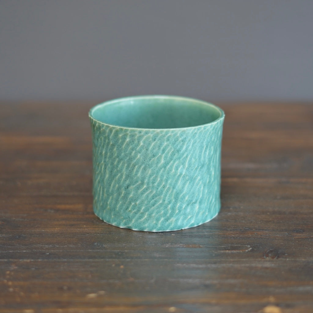 Crystalline Green Small Wide Carved Cylinder #LK848