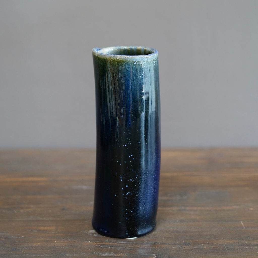 Wraps Blue Tenmoku Tall Flower Vase #KY174A