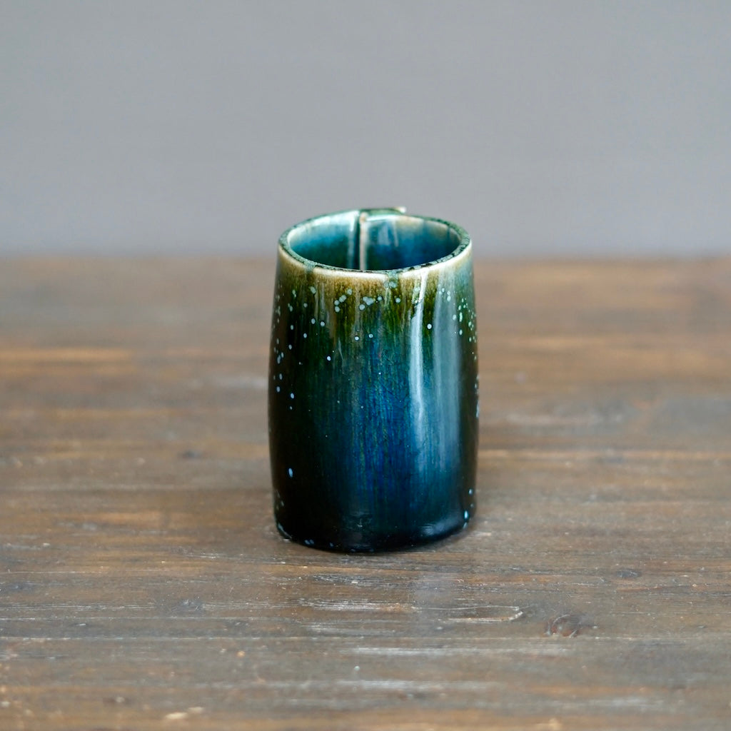 Wraps Blue Tenmoku Short Flower Vase #KY176