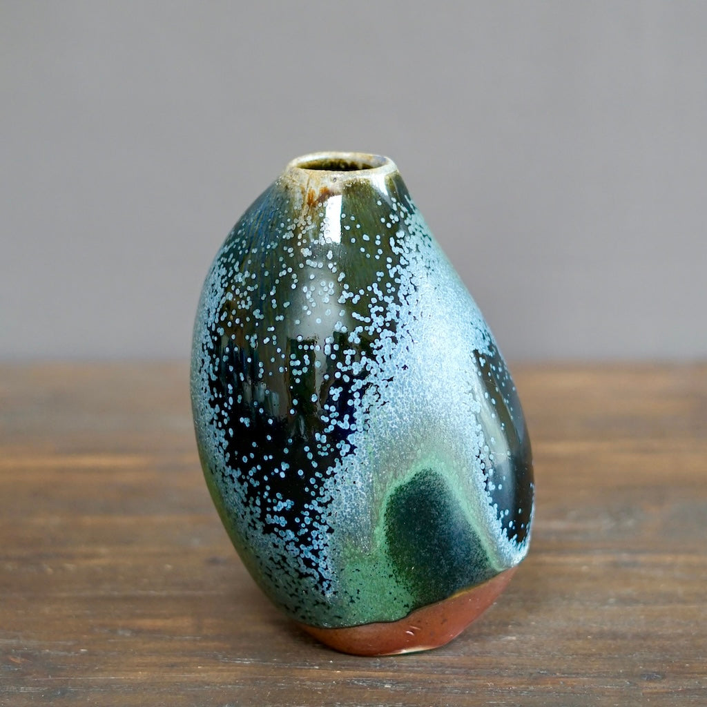Blue Tenmoku Seed Pod Flower Vase #KY177A