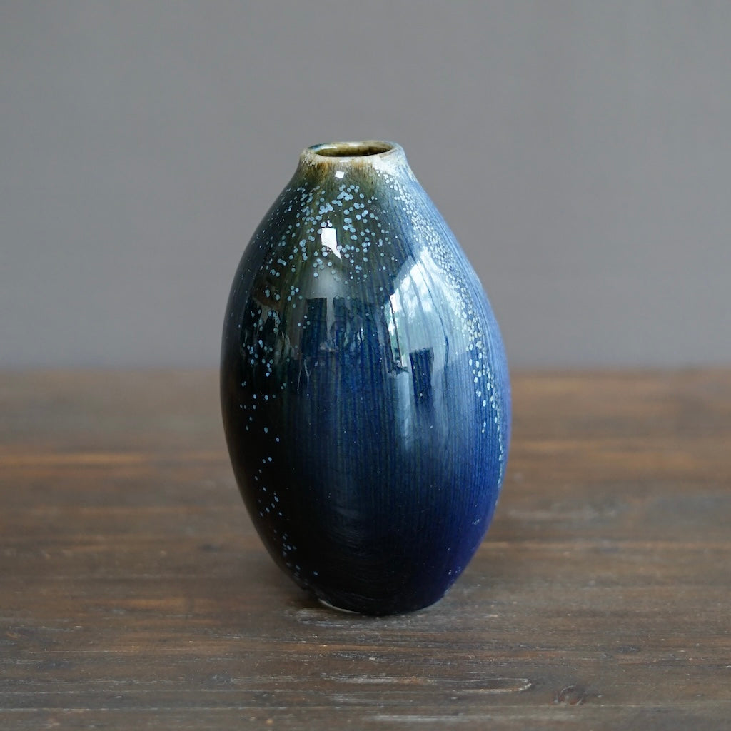 Blue Tenmoku Seed Pod Flower Vase #KY177B