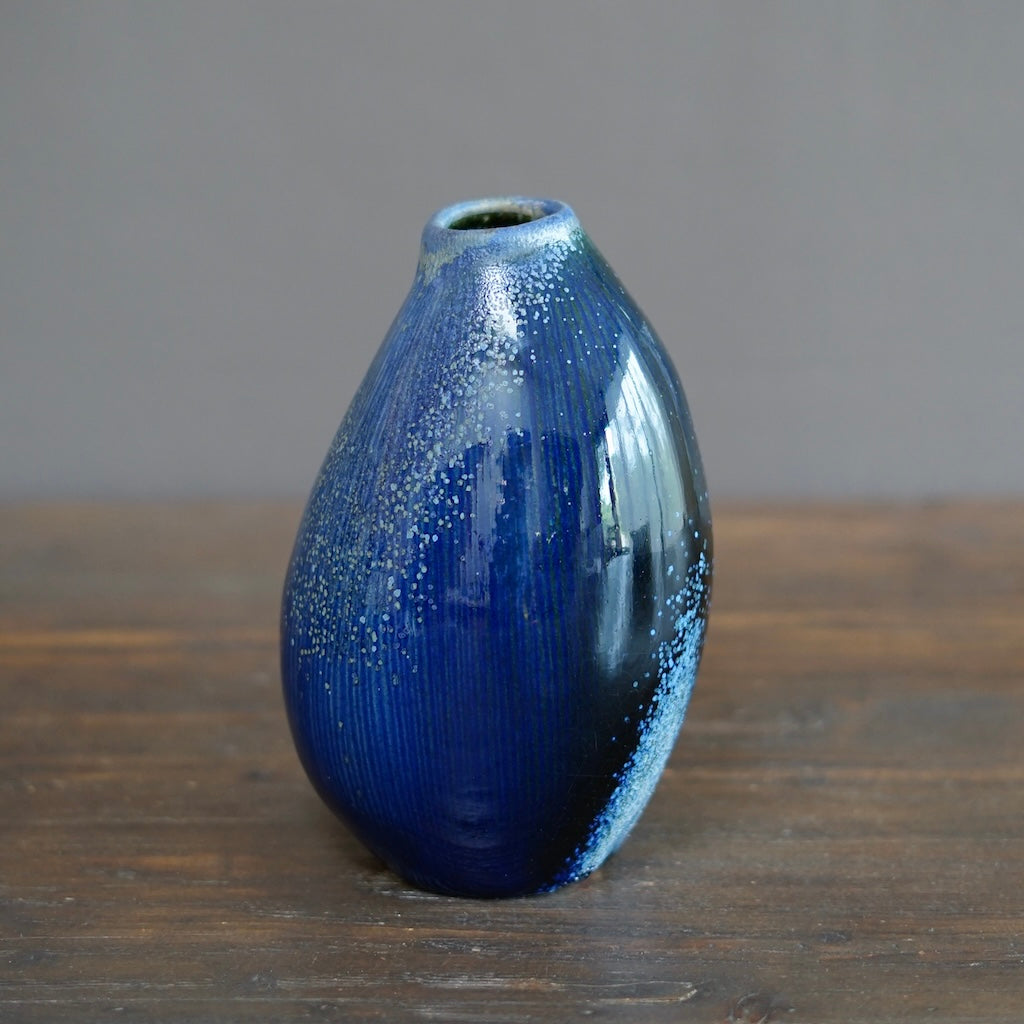 Blue Tenmoku Seed Pod Flower Vase #KY177C
