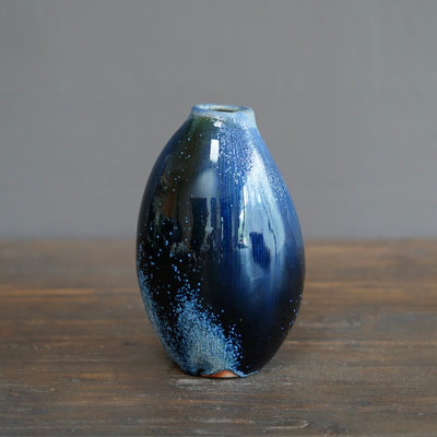 Blue Tenmoku Seed Pod Flower Vase #KY177C