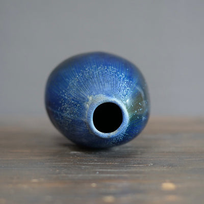 Blue Tenmoku Seed Pod Flower Vase #KY177C