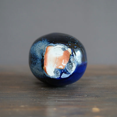 Blue Tenmoku Seed Pod Flower Vase #KY177C