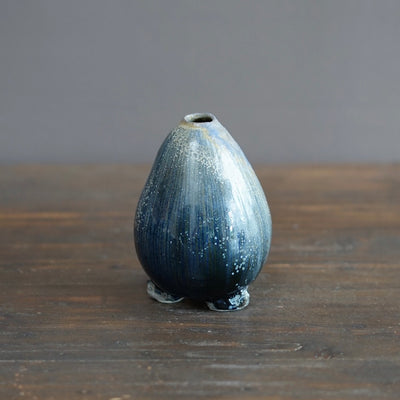 Blue Tenmoku Seed Pod Flower Vase #KY181