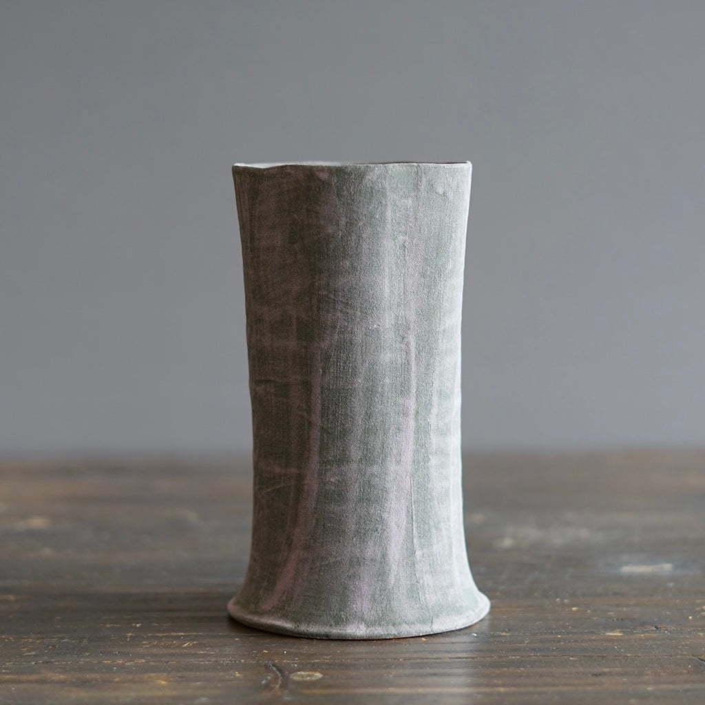 Olive Green / Red Fluted Flower Vase #JT430B