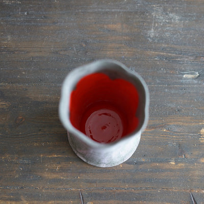 Olive Green / Red Fluted Flower Vase #JT430B