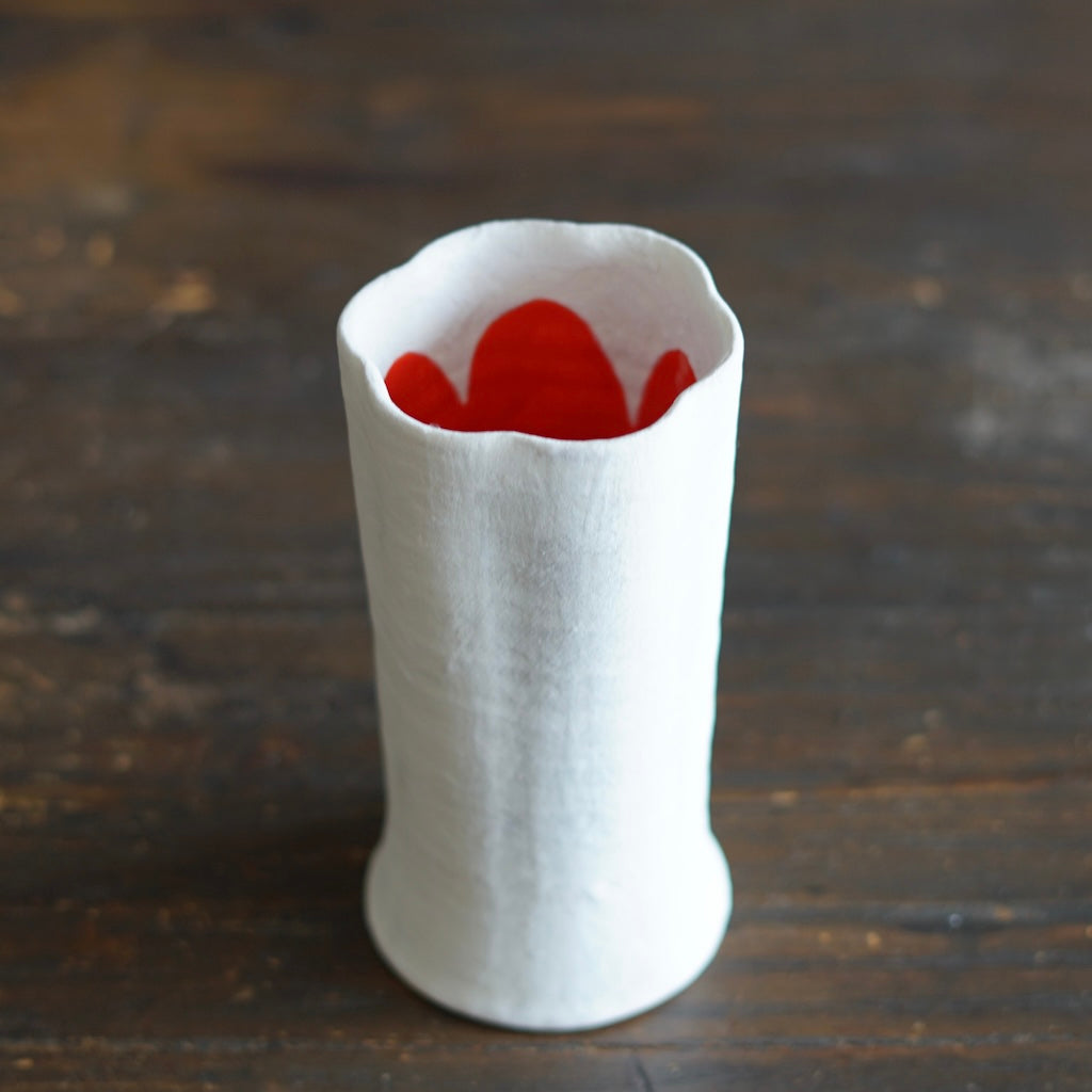 White / Orange Fluted Flower Vase #JT431