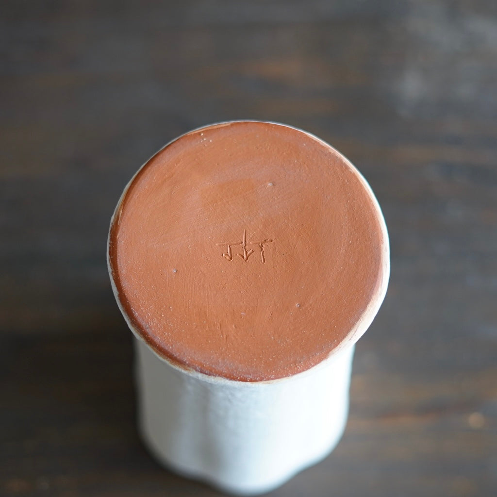 White / Orange Fluted Flower Vase #JT431