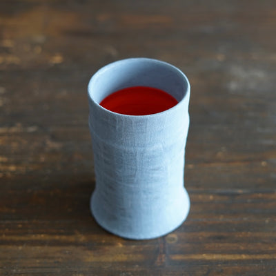 Robin's Egg / Red Column Flower Vase #JT433