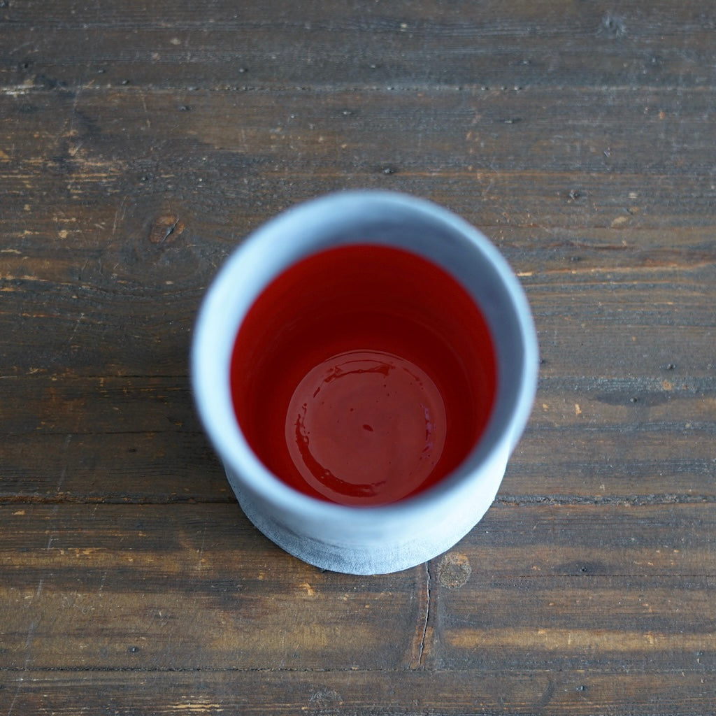 Robin's Egg / Red Column Flower Vase #JT433