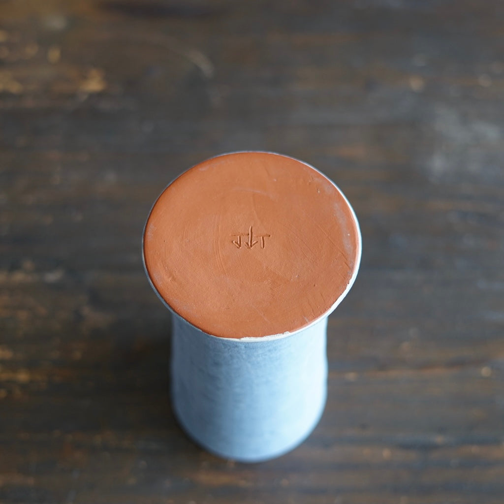 Robin's Egg / Red Column Flower Vase #JT434A