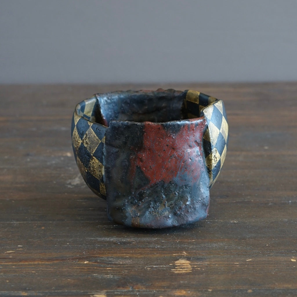 Half and Half Gilded Earth Tea Ceremony Bowl #HT488