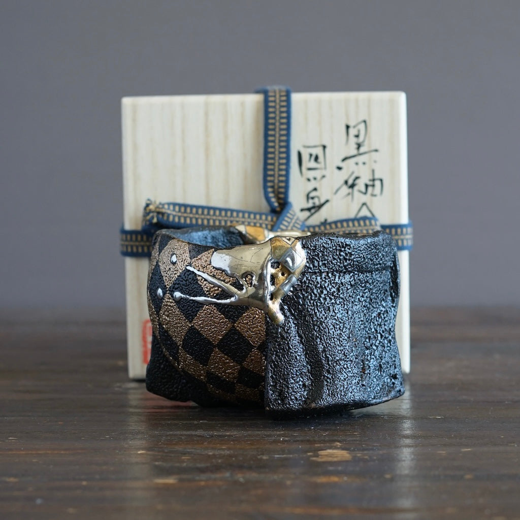 Half and Half Gilded Earth Tea Ceremony Bowl #HT490